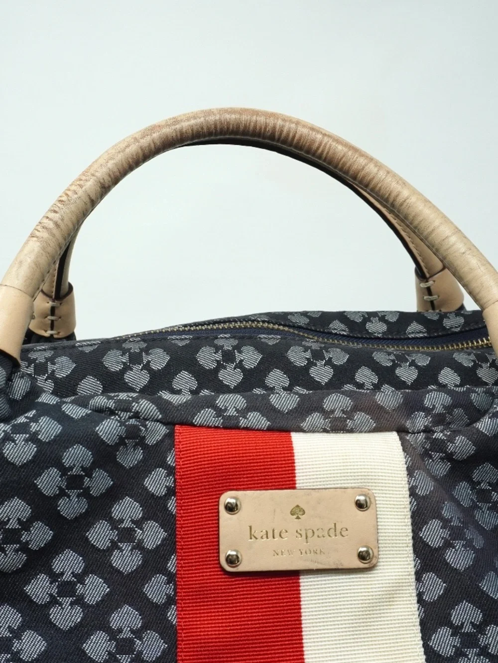 Kate Spade Black, White & Red Patterned Tote with Tan Leather Quality and Style
